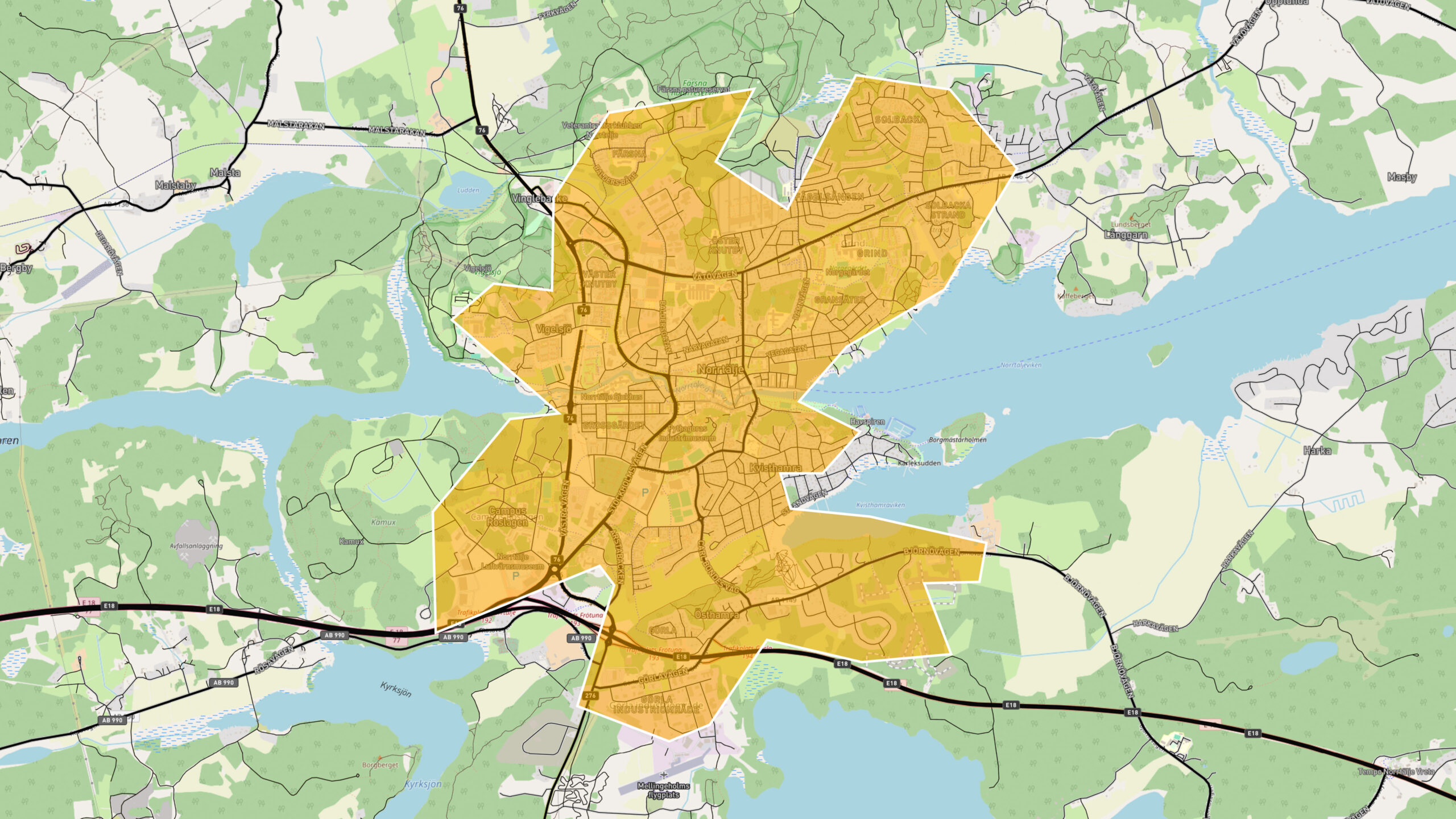 Bild på karta med fjärrvärmeområden i Norrtälje