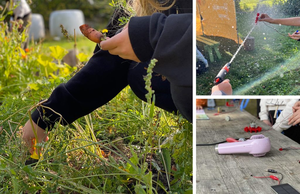 Kollage med bilder från Hållbarhetsdagarna där sjätteklassare får lära sig mer om hållbarhet, göra elexperiment och göra olika roliga projekt